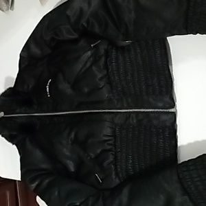 BEBE Black Bomber Satin Black Jacket Rabbit linen Size S Pre-owned